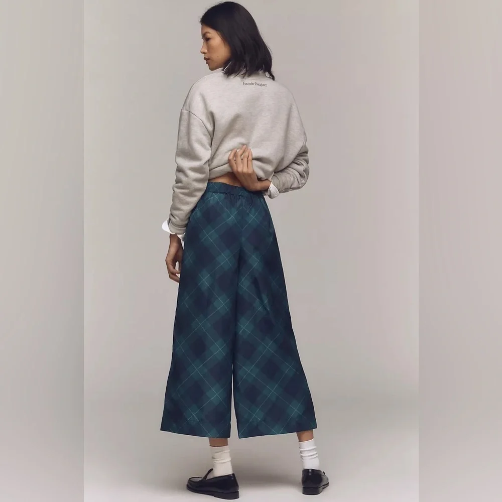 Anthropologie Maeve Taffeta Printed Pull On Structured Cropped Wide-Leg Pants